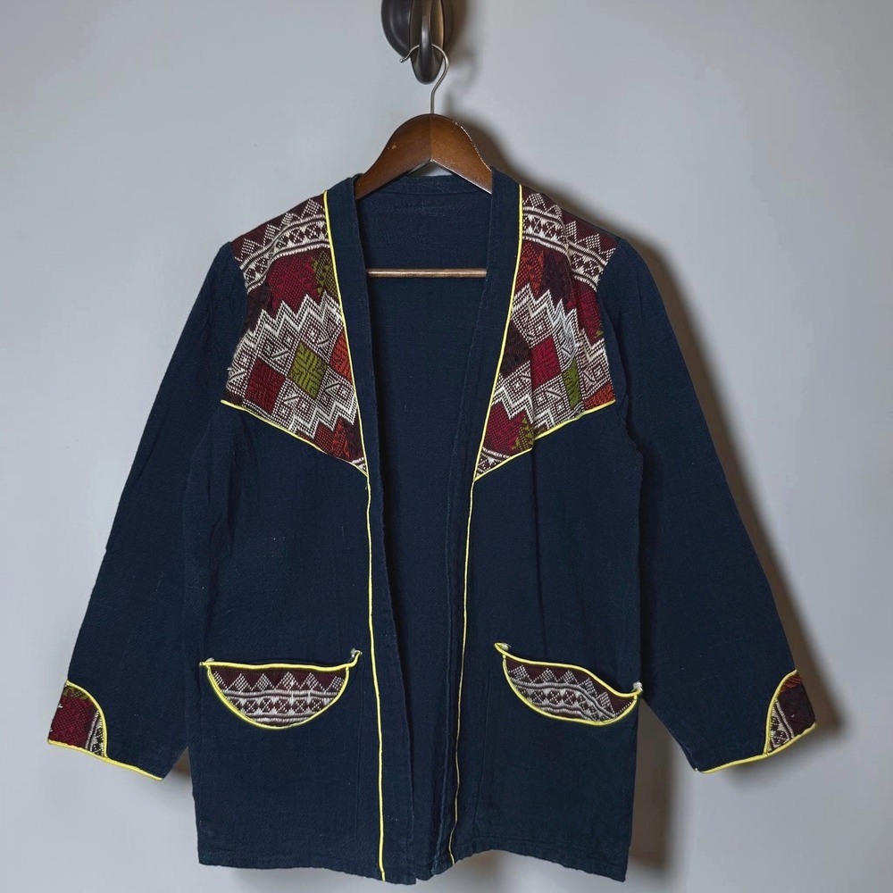 Handmade Chore Coat Jacket Boho Bohemian Cotton Patchwork Barn Open Front Womens